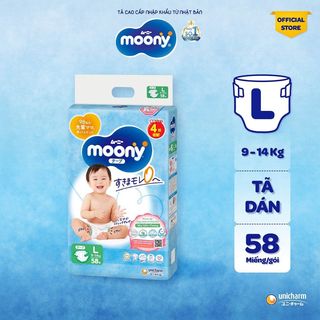 CỘNG 4 MIẾNG Tã dán Moony cao cấp L54 - Nhập khẩu từ Nhật Bản