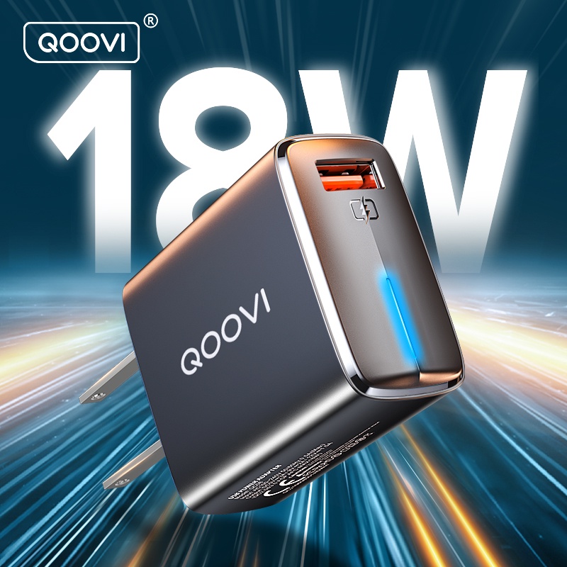 QOOVI 18W USB Đầu Sạc Nhanh Có Đèn LED Cho OPPO Samsung Huawei Xiaomi