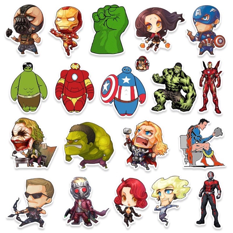 [Set 50 cái] Sticker MARVEL hình dán cute chất liệu PVC không thấm nước dán nón bảo hiểm, vali, laptop, điện thoại...