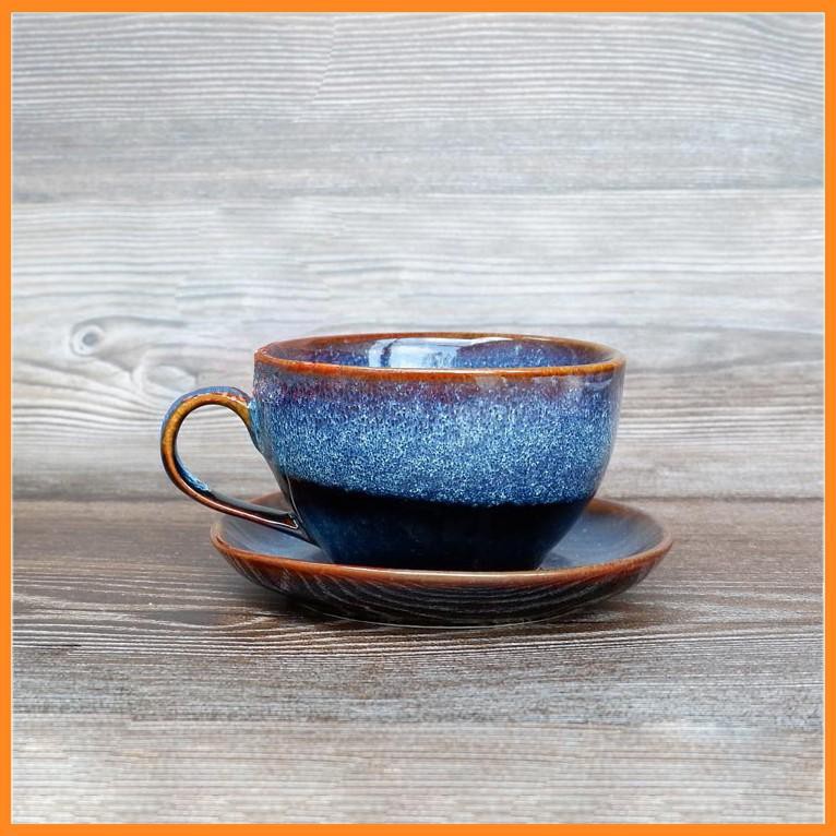 Cốc Cafe Cappuccino Men Xanh Hoả Biến -  Sản Xuất Unika Bát Tràng