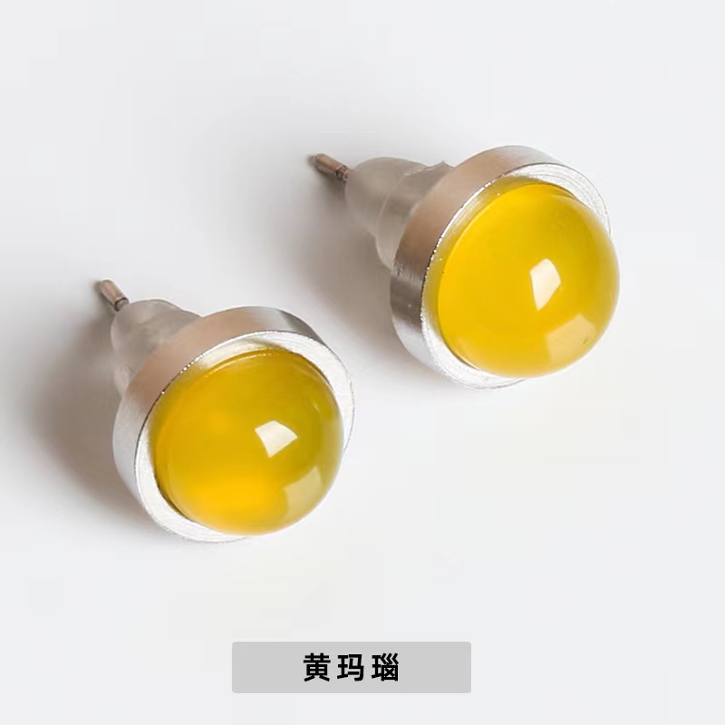 1 Cặp Khuyên Tai Tròn Bằng Thép Không Gỉ Đính Đá Labradororite carnelian Thanh Lịch