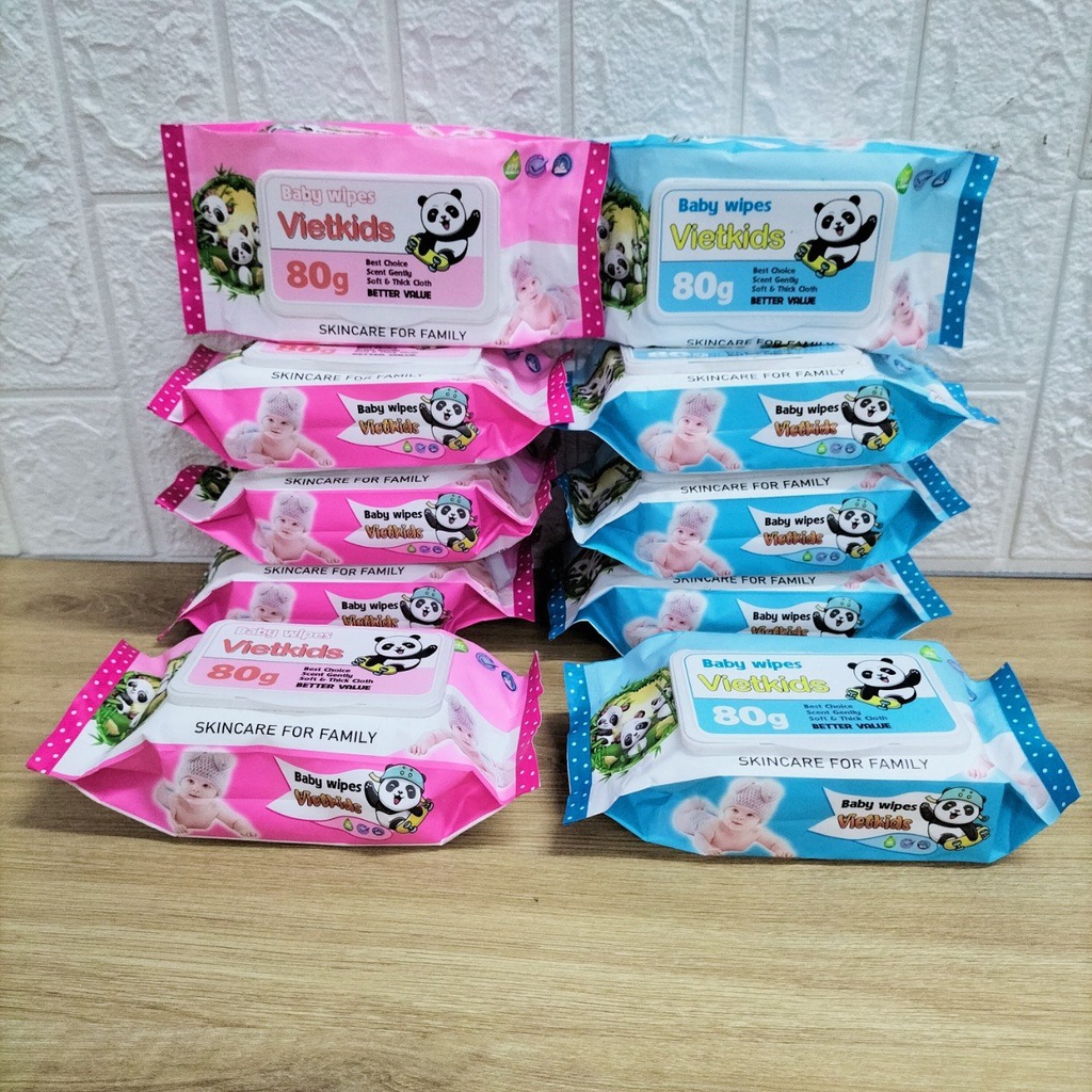 Combo 5 Bịch Khăn Giấy Ướt VietKids Siêu Mềm Mại Mùi Thơm Nhẹ 80gr