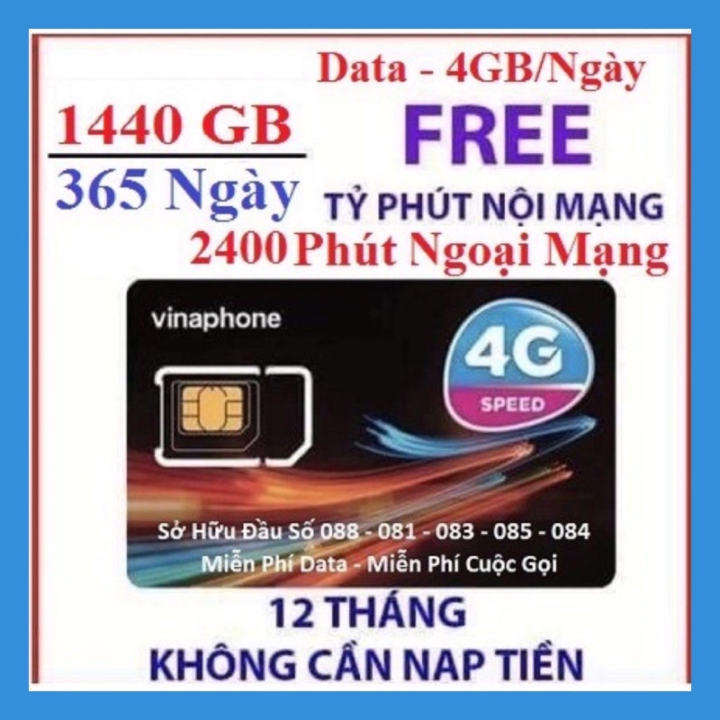 Sim Vinaphone 4g(Free 1 năm) 4Gb/1 ngày lên mạng thả ga