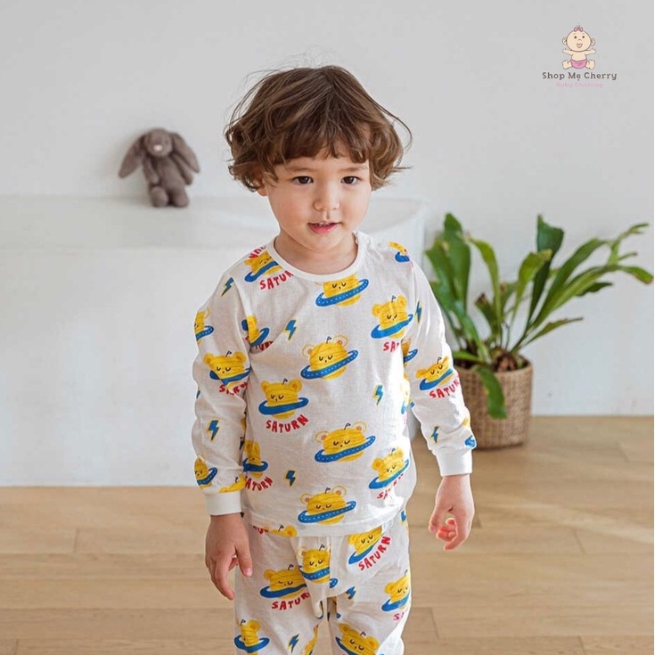 Bộ Tay Dài Cao Cấp Cho Bé Nội Địa Hàn Quốc Của Hãng, Cordii Chất Cotton giấy Organic Mẫu Trái Đất Vàng