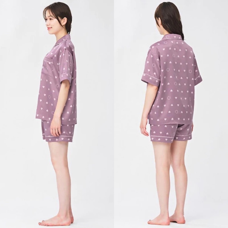 Bộ quần áo cộc pyjama nữ in hình trái tim dễ thương của GU - Nhật Bản