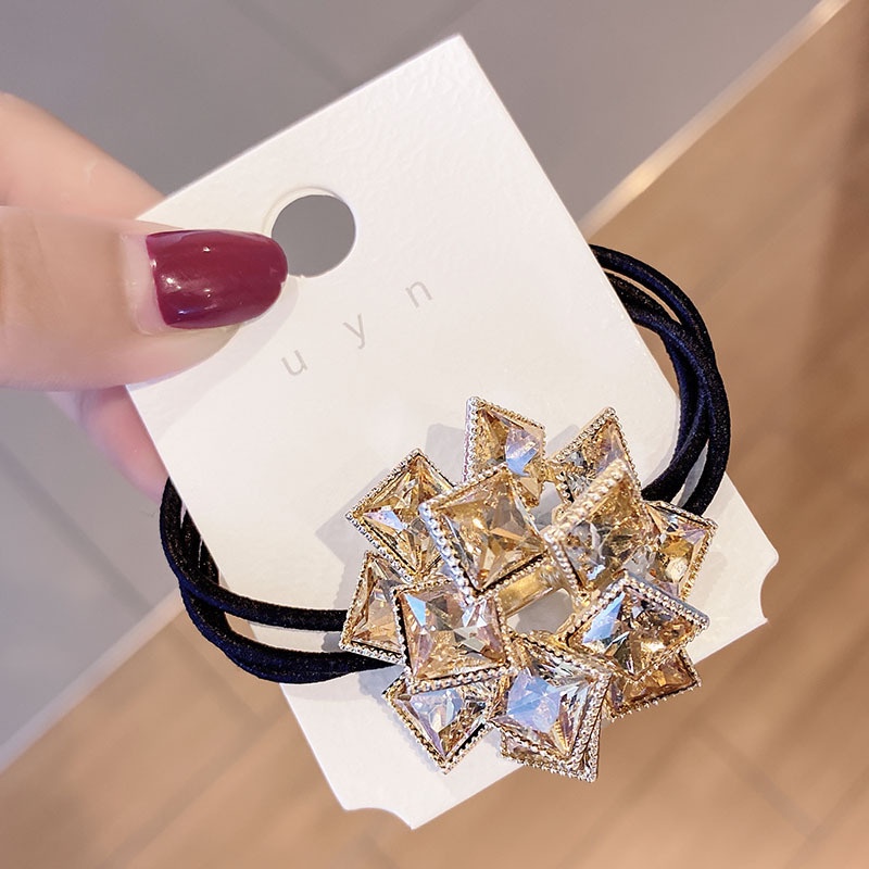 Dây buộc tóc cao su đính đá vuông thời trang Hàn Quốc cao cấp