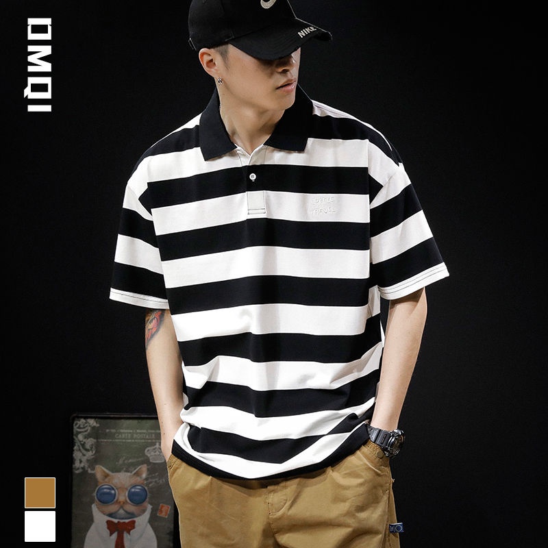 Áo sơ mi polo Nam Bigsize Áo phông Nam có cổ Kẻ Sọc tay ngắn form rộng mùa hè Thời Trang kiểu trẻ trung Hàn Quốc đẹp cao cấp，cho người mập béo