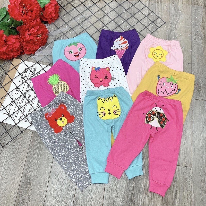Quần Dài Mông Thú Hình Thêu Nổi Chất Cotton Mềm Đẹp Cho Bé - Quần Dài Thu Đông Bé Trai Bé Gái