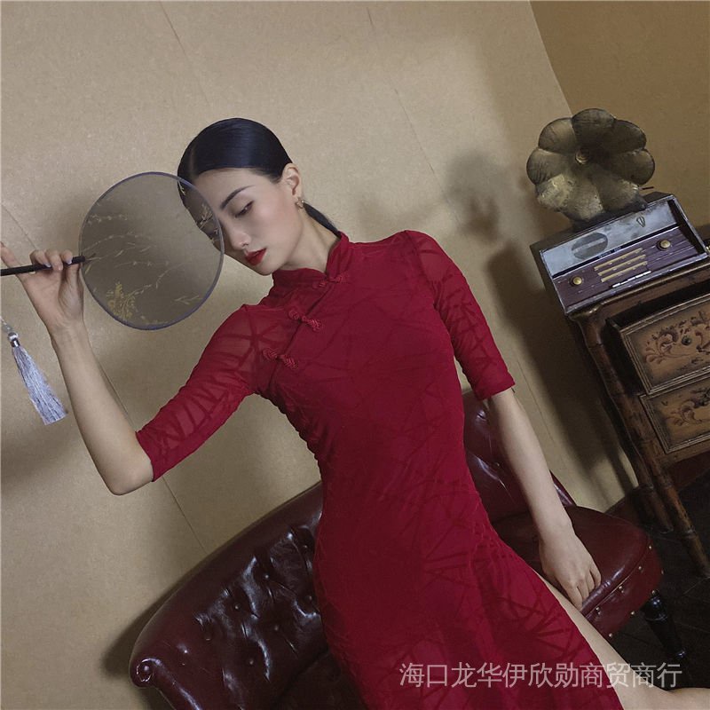 Đầm Sườn Xám Cách Tân Cổ Đứng Dáng Ôm In Hoa Thời Trang Cao Cấp Cho Nữ