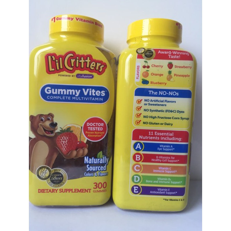 Kẹo dẻo đa Vitamin thiết yếu Lutien và gấp đôi Canxi cho bé - L’il Critters Gummy Vites 300 viên