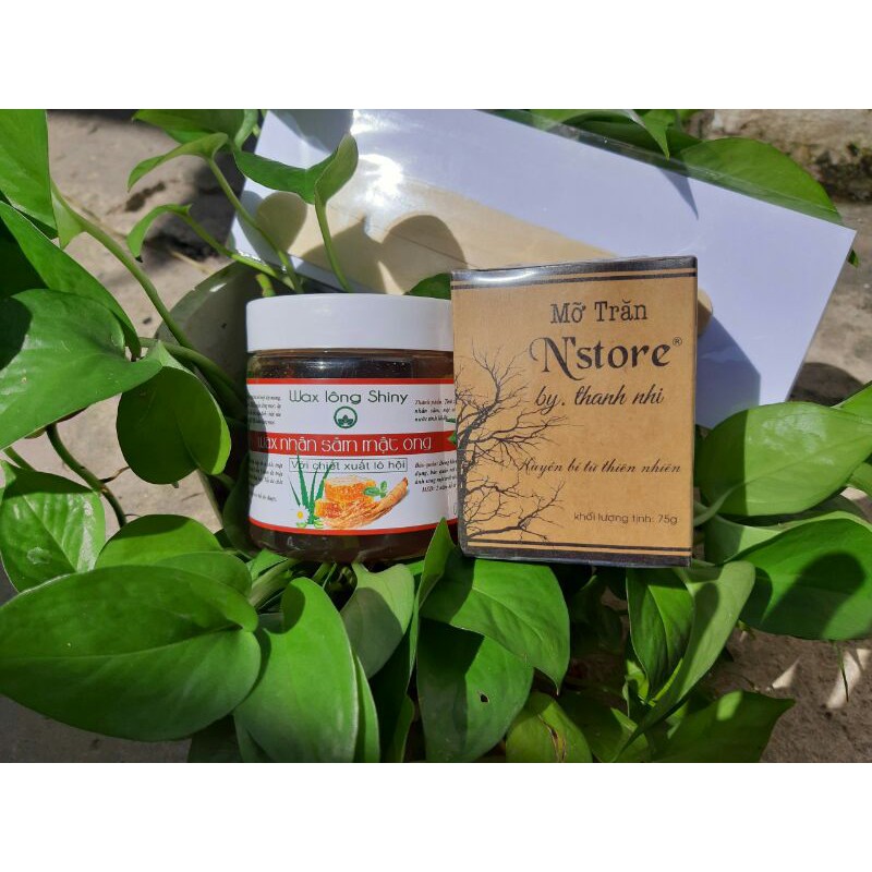 Combo triệt lông Wax lông mật ong nhân sâm Lô hội SHINY handmade 350g+ mỡ trăn nguyên chất N'store 90ml