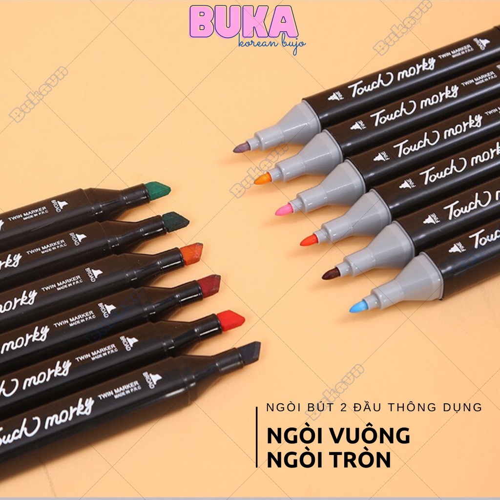 Bút dạ Marker Touch nhiều màu cao cấp Buka kèm túi vải họa cụ vẽ tranh cao cấp 24 / 36 / 48 / 60 / 80 màu
