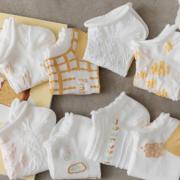 Jiashucheng Vớ Cotton Ngắn Mỏng Màu Trắng Phong Cách Nhật Hàn Dễ Thương Cho Nữ Sinh
