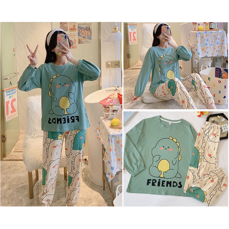 [Sẵn] Đồ ngủ thun Quảng Châu, đồ bộ tay dài quần dài mặc ở nhà, pijama dễ thương thu đông | BigBuy360 - bigbuy360.vn