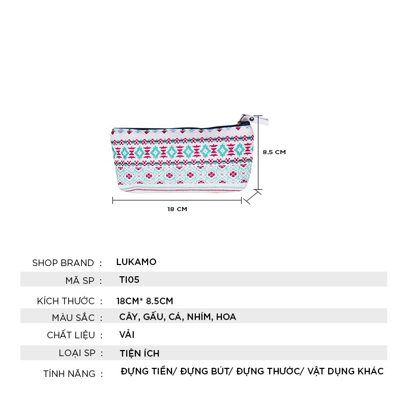 Túi vải canvas đựng bút - Túi đựng bút vải canvas đáng yêu TI05
