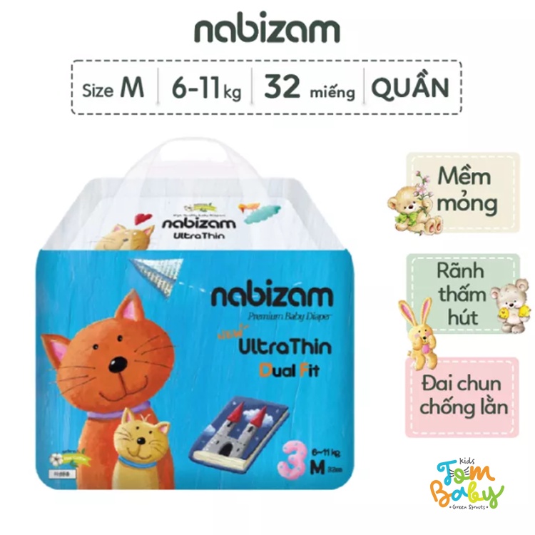 [COMBO 2 GÓI] Tã/Bỉm Quần NABIZAM Ultra Thin Nội Địa Hàn, Mềm Mại, Mỏng Size M32/L30/XL26/2XL22/3XL20 Cho Bé 6-25kg-----