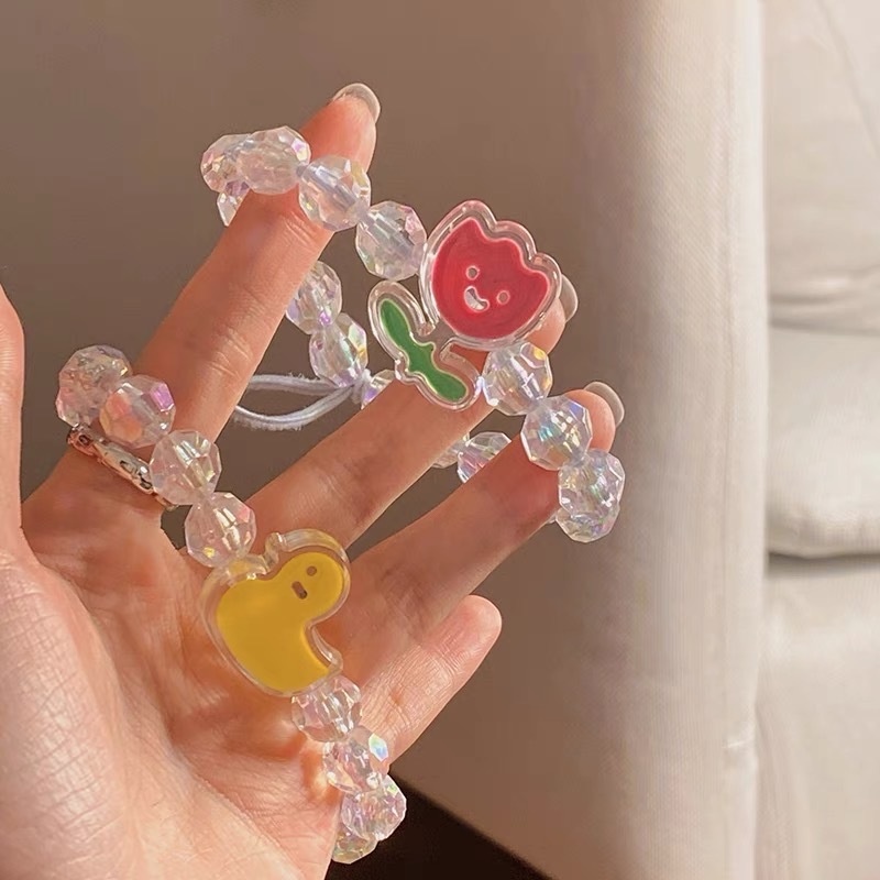 Dây Cột Tóc Co Giãn Đính Pha Lê Họa Tiết Hoạt Hình Và Hoa Xinh Xắn