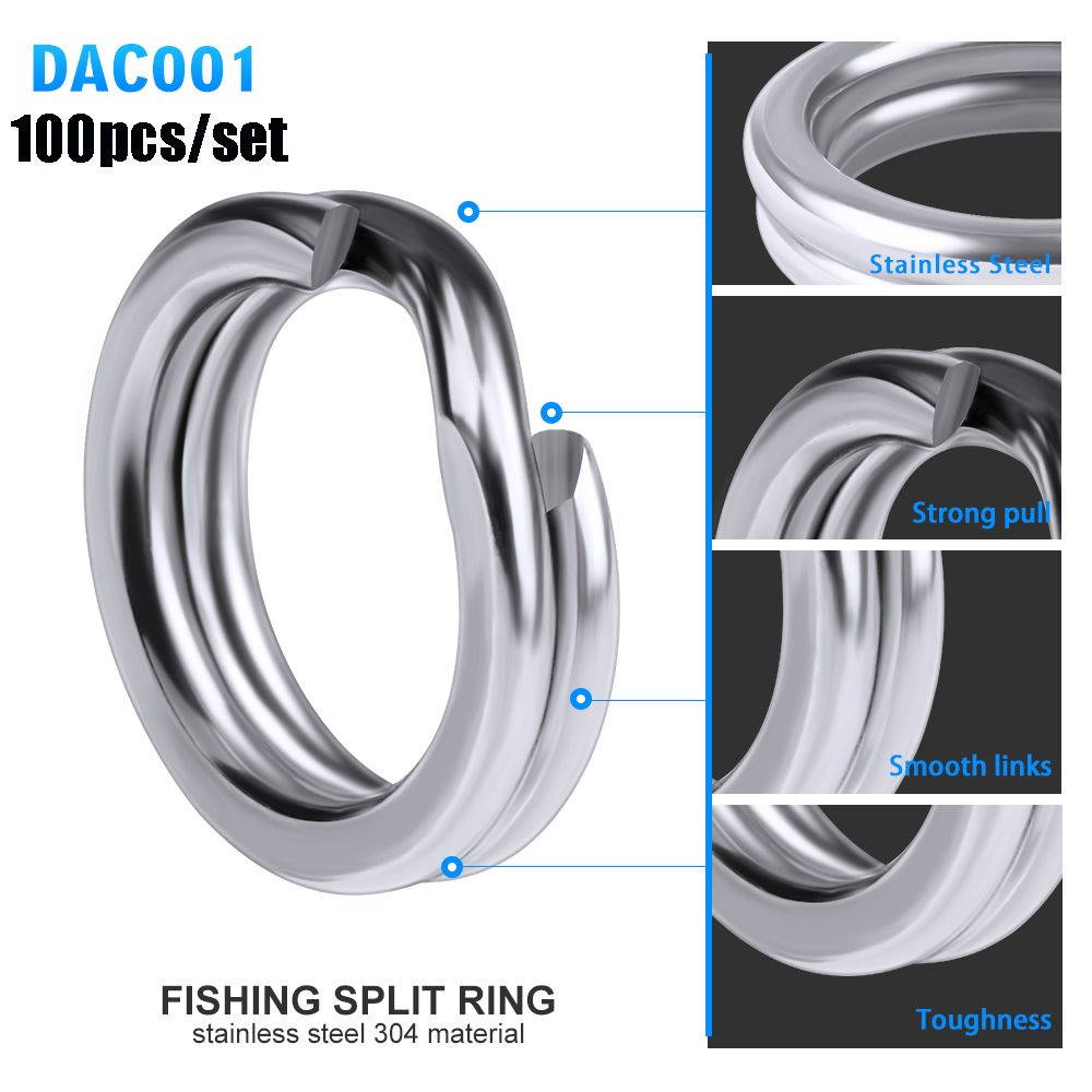Set 100 khoen móc câu cá 3 khớp chuyên dụng bằng thép không gỉ chất lượng cao #-8#