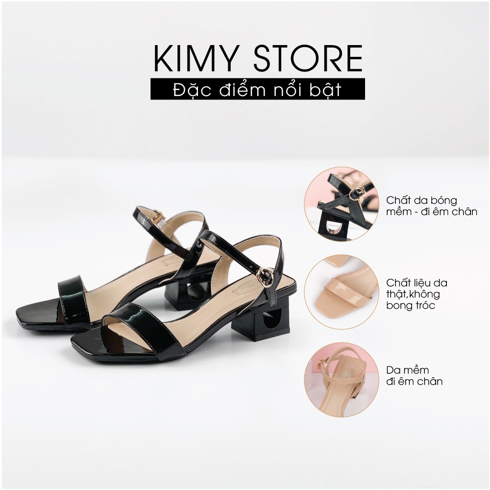 Sandal nữ VNXK da bóng cao gót, dép xăng đan nữ quai ngang gót cao 3cm - Kimy Store