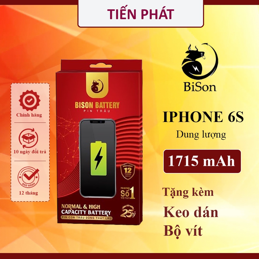 Pin BISON Iphone 6S chính hãng - Pin Con Trâu - BH 12 tháng online - Dung Lượng 1715 mAh