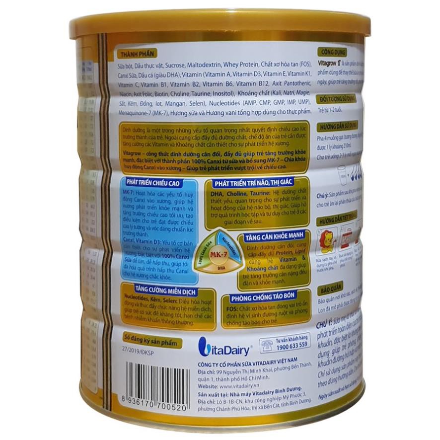 Sữa Vitagrow 900g Phát Triển Chiều Cao Tối Ưu Cho Trẻ (VITA GROW)[ĐỦ SỐ]