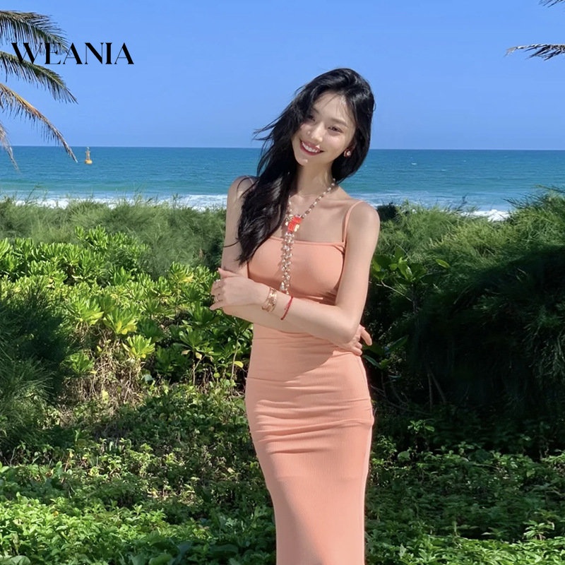 Đầm Hai Dây Màu Trơn Thiết Kế Mỏng Kiểu Dáng Đơn Giản Thời Trang Dành Cho Nữ