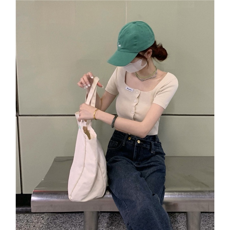 Áo Cổ Vuông Ôm Dáng Dễ Phối Đồ Thời Trang Phong Cách Hàn Quốc