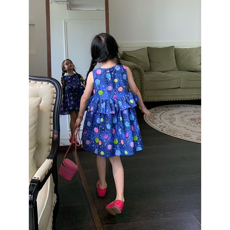 Đầm Dài Cổ Tròn Họa Tiết Chấm Bi Phong Cách Phương Tây Thời Trang Cho Bé Gái 5 Tuổi
