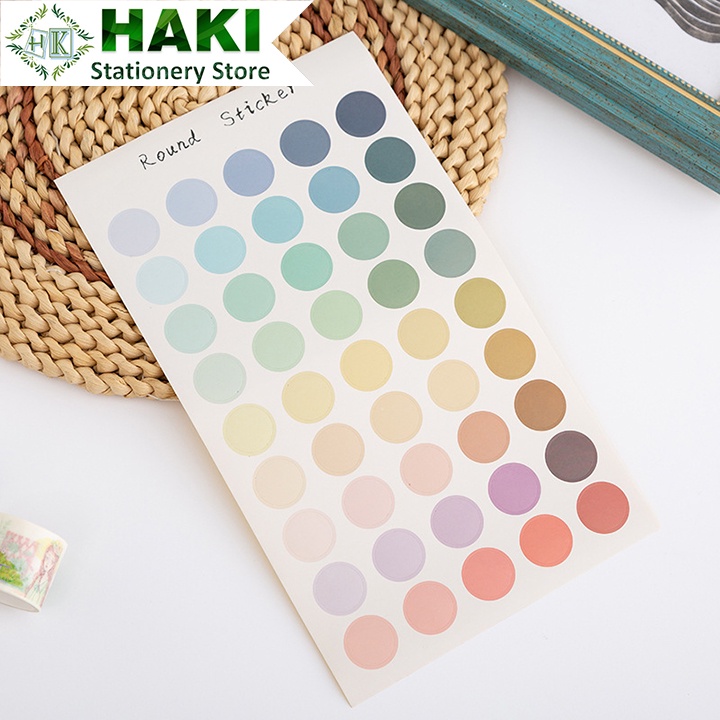 Sticker cute hình tròn dễ thương HAKI 1 tấm 48 sticker trang trí sổ vở giá rẻ ST25