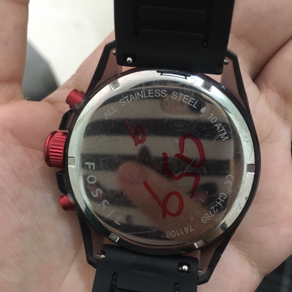 Đồng hồ nam thương hiệu FOSSIL hàng si Nhật chính hãng mặt đen , viền đỏ , có 6 kim