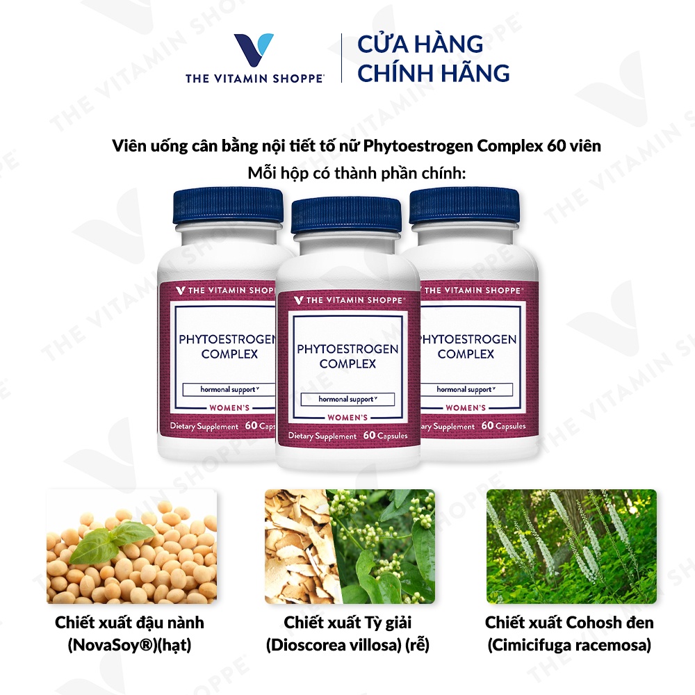 Viên uống cân bằng nội tiết tố nữ The Vitamin Shoppe Phytoestrogen Complex 60 viên