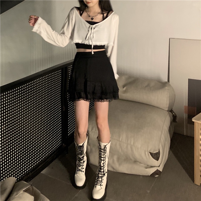 Set Áo Khoác Dài Tay + Áo Hai Dây + Chân Váy Thời Trang Dành Cho Nữ