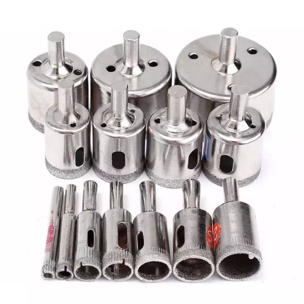 Combo 1 bộ 13 mũi khoan kính đầy đủ size từ 6mm-60mm loại cao cấp, mũi khoan gạch men, đá hoa cương, mũi khoan đa năng