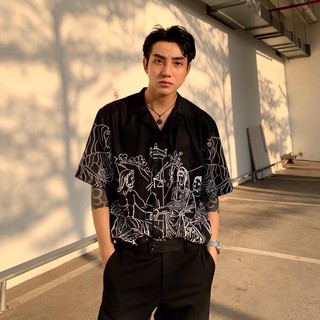 Áo Sơ Mi Tay Ngắn 
 - Họa Tiết Black Ruthless - Áo Sơ Mi Mende Sang Trọng - Thời Trang Unisex AnAn - SM16