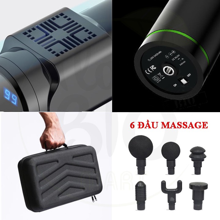 MÁY MASSAGE CẦM TAY 6 ĐẦU TRỊ LIỆU – MÁY MASSAGE RUNG 6 CẤP ĐỘ – MASSAGE GUN - BẢO HÀNH 12 THÁNG – BIO109