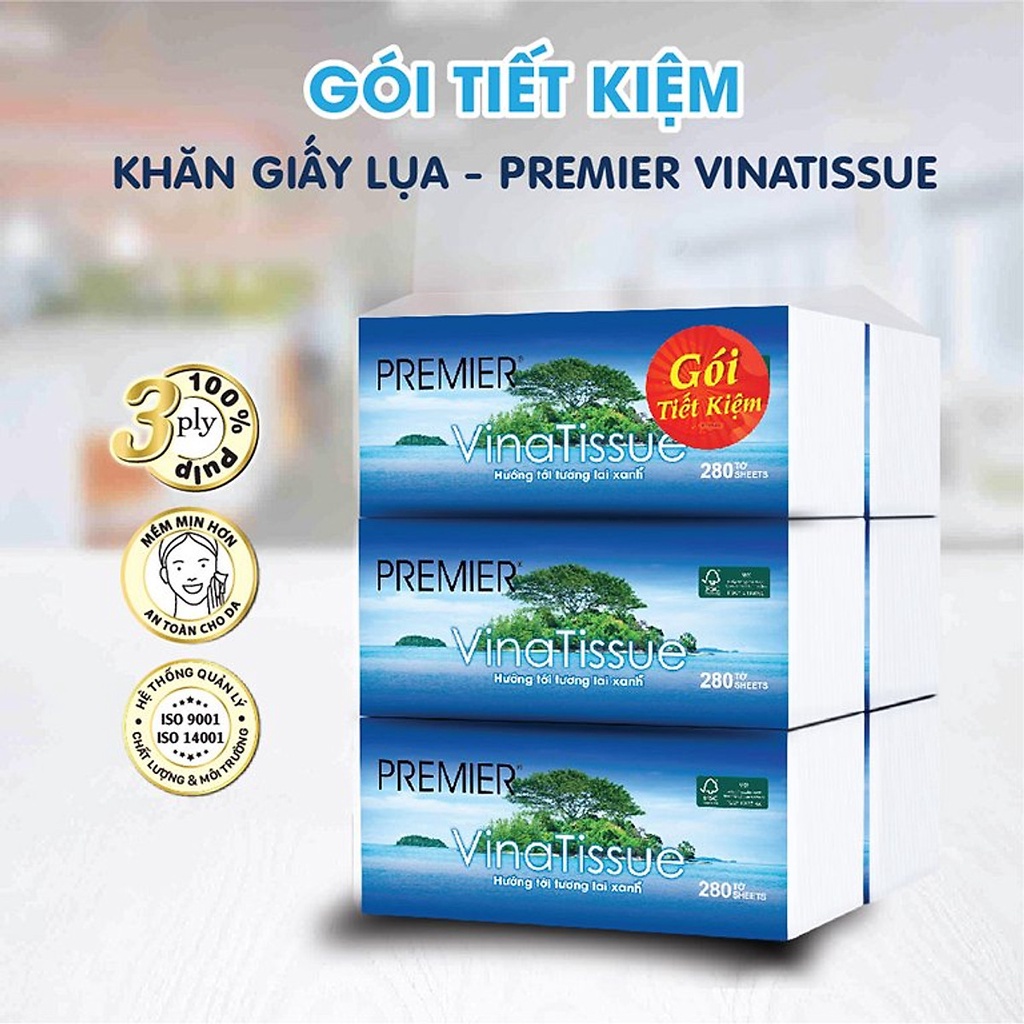 Lô 3 Gói Khăn Giấy Lụa Vina Tissue Premier 280 Tờ