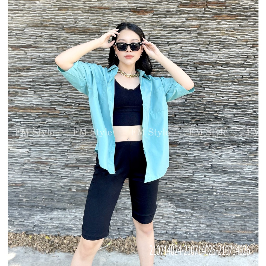 Áo sơ mi nữ tay ngắn FM Style form ôm basic mang đi học đi làm phong cách Ulzzang thời trang 220211001