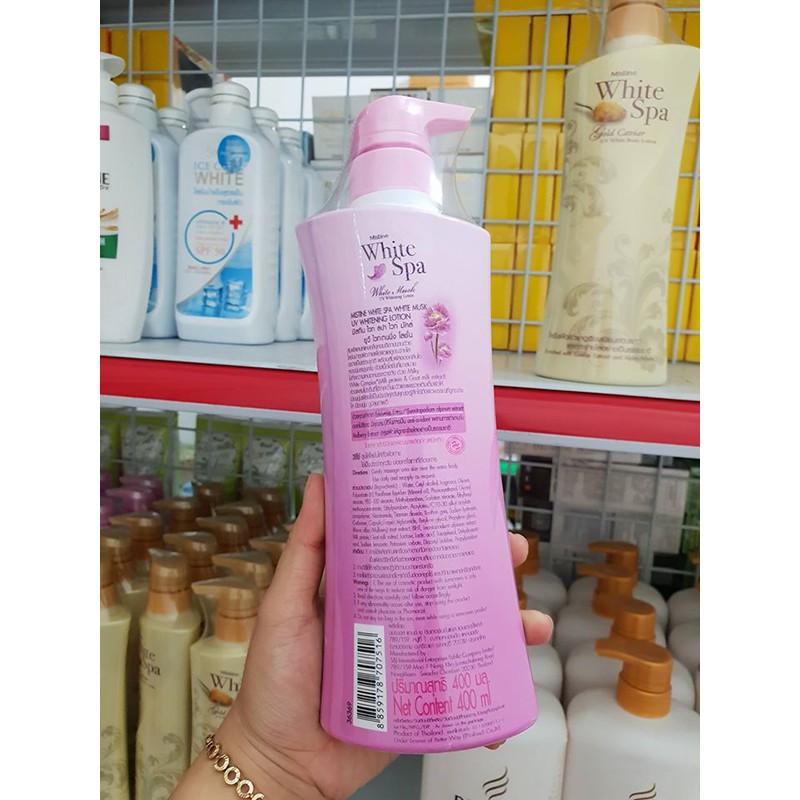 KEM DƯỠNG DA TOÀN THÂN MISTINE WHITE SPA WHITE MUSK UV WHITENING LOTION 400 ML