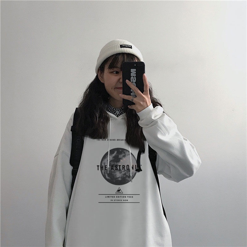 ZHELIHANGFEI Áo Sweater Dáng Rộng In Hình Trái Đất Phong Cách Preppy