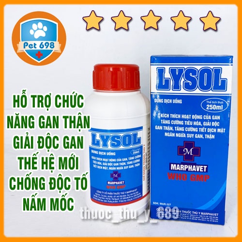 LYSOL 250ml  hỗ trợ giải đ.ộc gan thận, bồi bổ cơ thể, chống đ.ộc tố nấm mốc trên gà, vịt, ngan, cút, chim cảnh