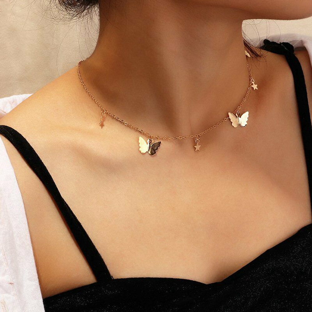 Vòng choker phối mặt hình bươm bướm mạ vàng/ bạc đơn giản sang trọng