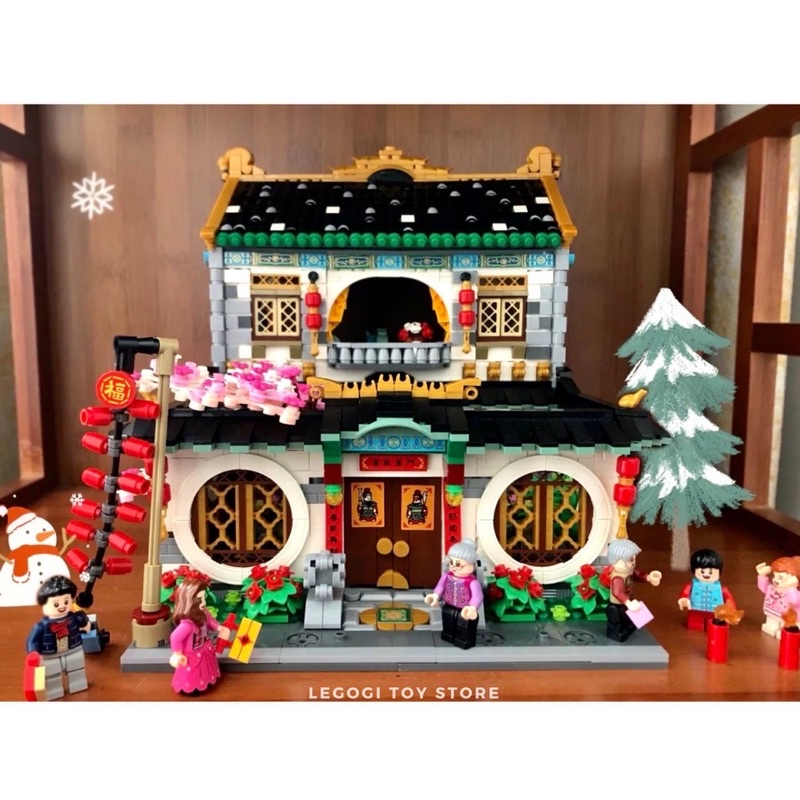 Đồ chơi xếp hình LEGOGI Nhà Trung Hoa 3425 mảnh LOZ 1034 Family Reunion Dinner mô hình trang bày trang trí decor phòng