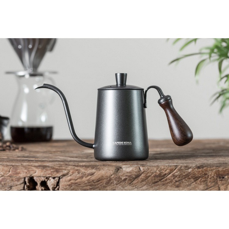 Volcano Ấm bình rót nước nóng pha cà phê bằng inox, cán gỗ Cafede Kona, ấm rót nước cổ ngỗng