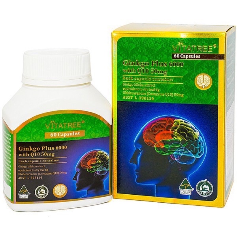 Viên uống bổ não Vitatree Ginkgo 6000 Mg with CQ10 50mg - Hộp 60 viên