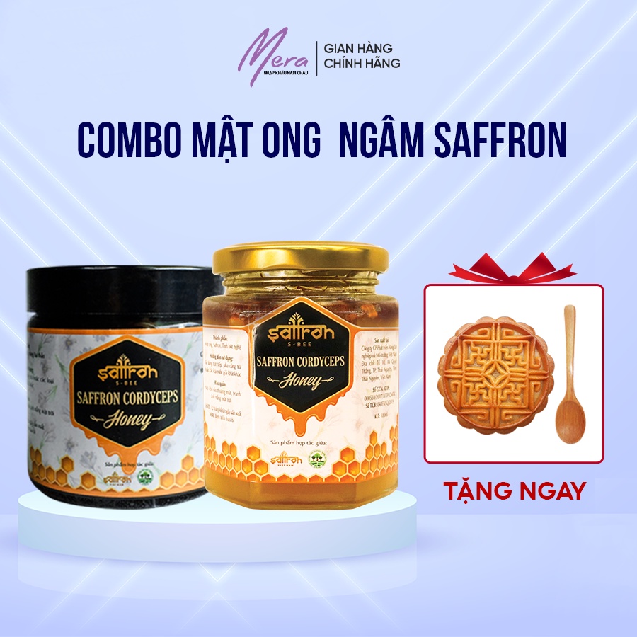 Combo mật ong ngâm saffron Thương hiệu Saffron Việt Nam giữa đông trùng hạ thảo và tinh bột nghệ