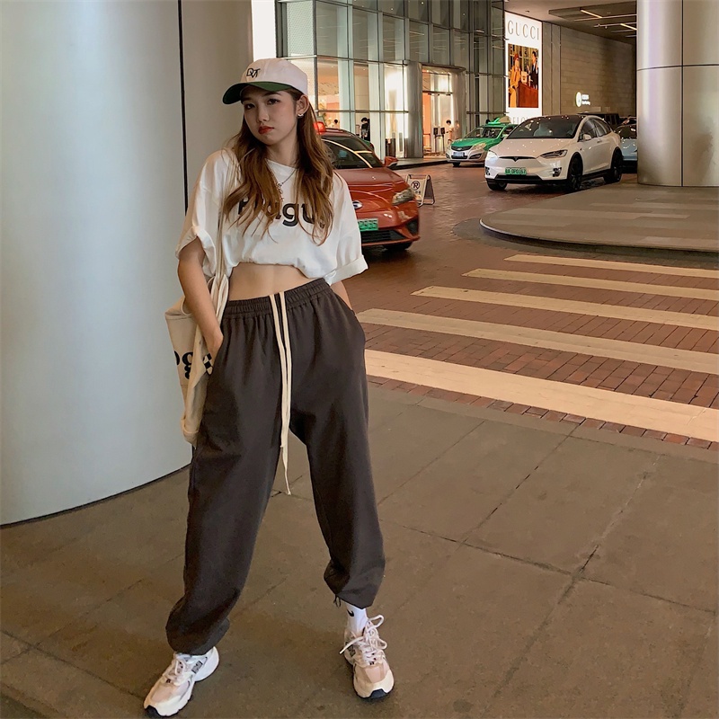 Quần thể thao ống rộng lưng cao phong cách Hàn Quốc thời trang dành cho nữ