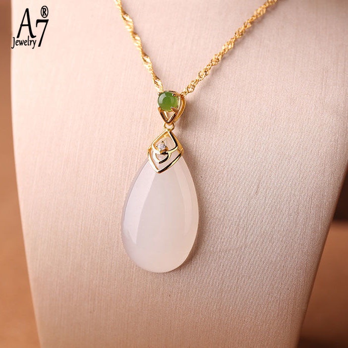 Vòng cổ Mặt Đá Ngọc Bích Trắng A7 Thanh Lịch Thời Trang Cho Nữ