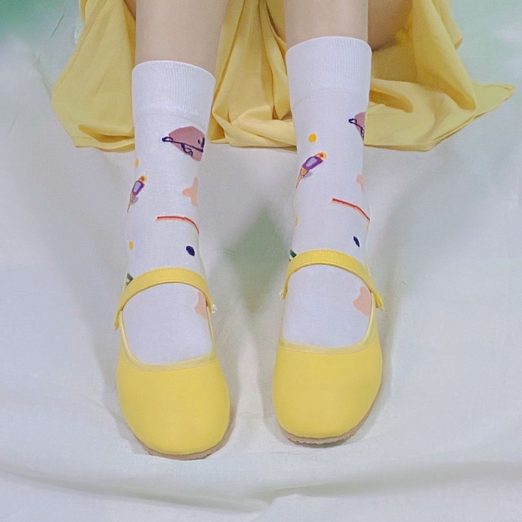 Tất Vớ Cotton Cổ Cao In Hình Hoạt Hình Xinh Xắn Cho Nữ
