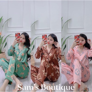 Đồ Bộ Pijiama Lụa Satin Hình LV Tay Dài