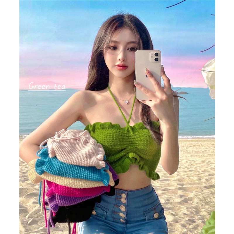 Áo Crop top Màu Xanh Lá Thiết Kế Quyến Rũ Thời Trang Cho Nữ